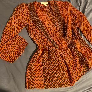 Michael Kors Orange and black Deep plunge Blouse